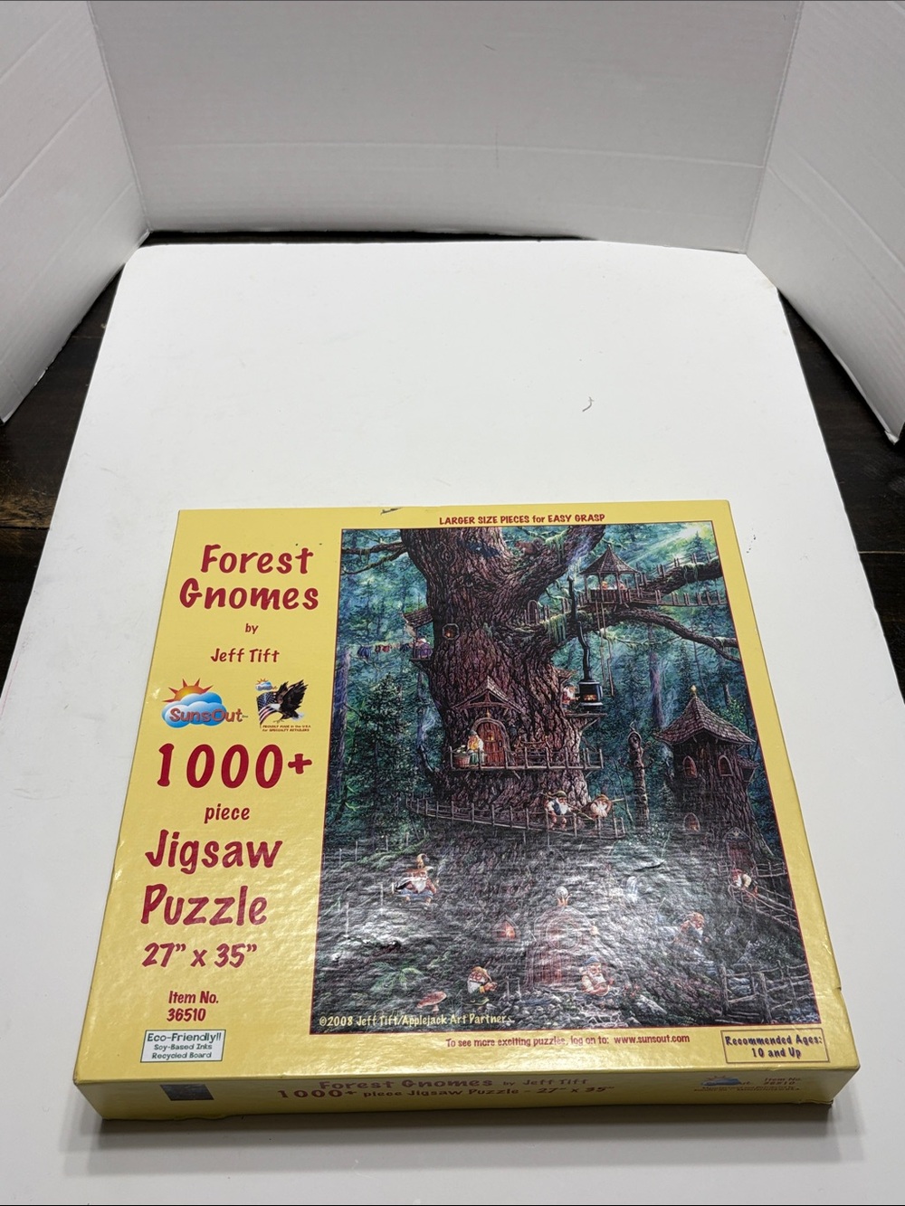 Forest Gnomes 1000+ Piece Jigsaw Puzzle by Jeff Tift - Yellow Box